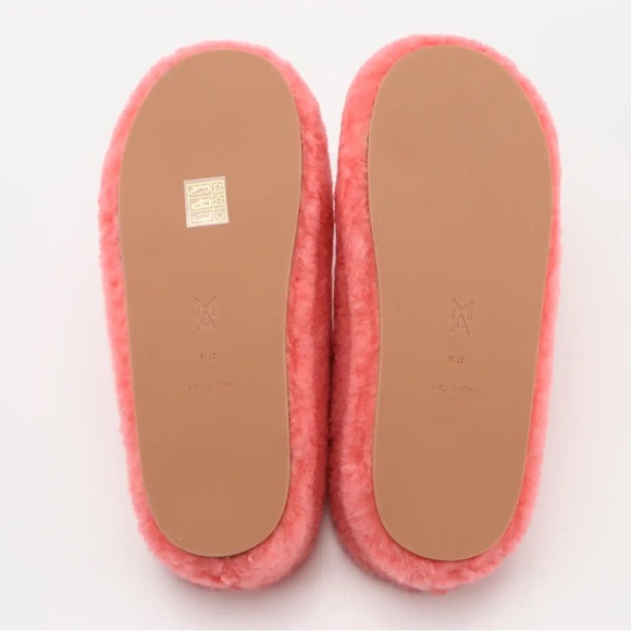 Amina Muaddi Giuly Platform Slipper Mules in Pink Shearling, New in Box - Picture 5 of 6